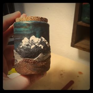 Ploymerclay glass jar with cork lid. One of a kind